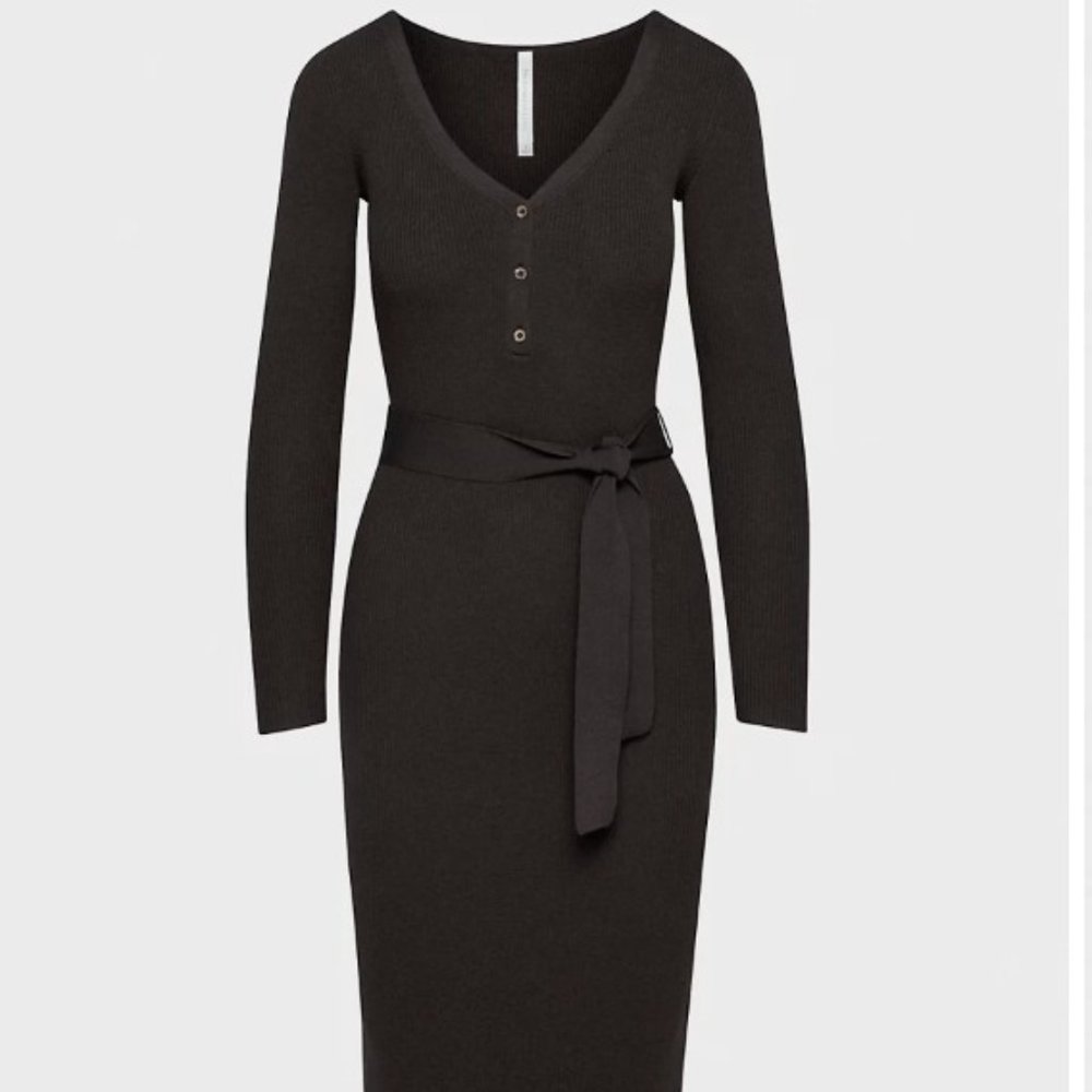 Aritzia sweater henley dress in rich mocha brown